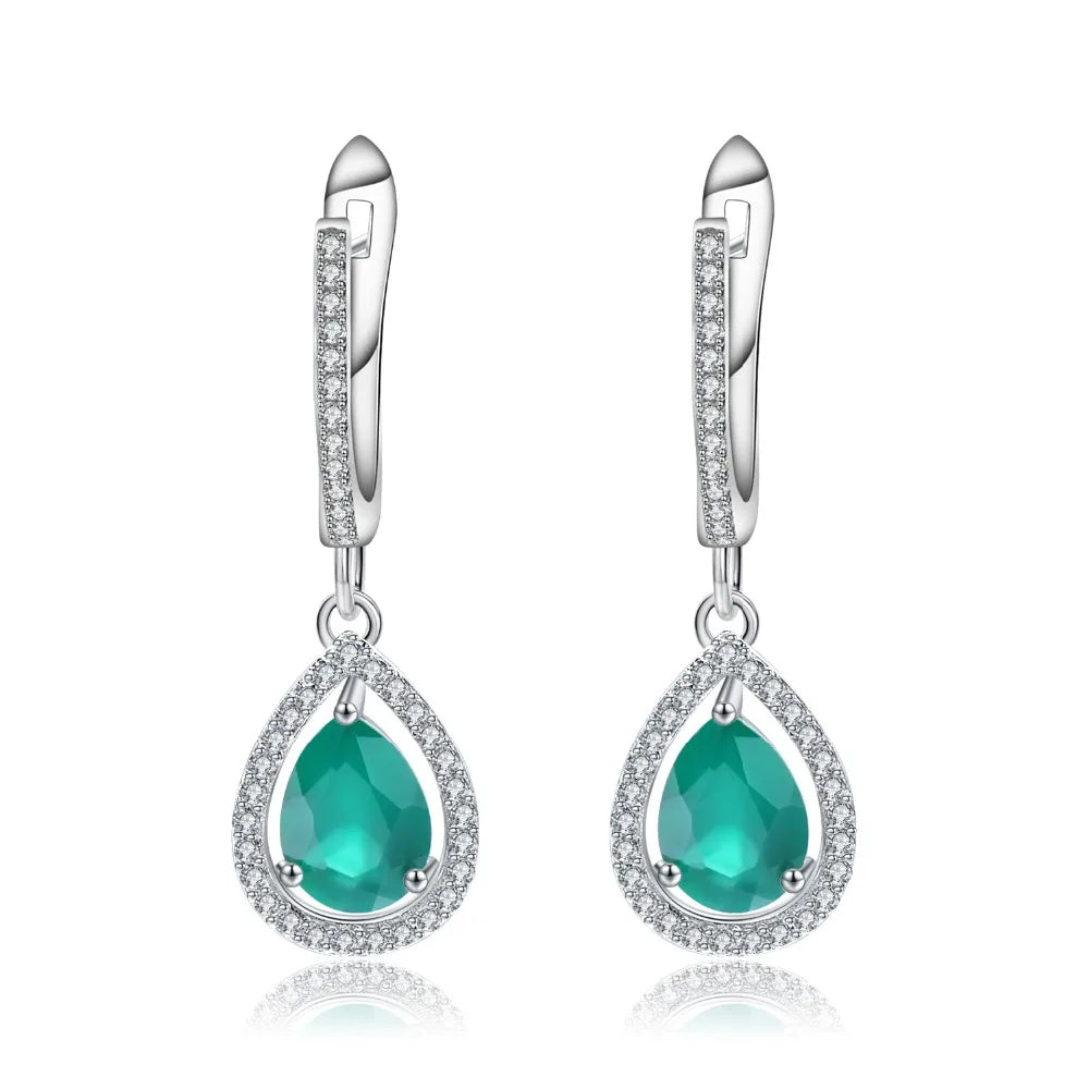 Natural Water Drop Green Agate Gemstone Earrings