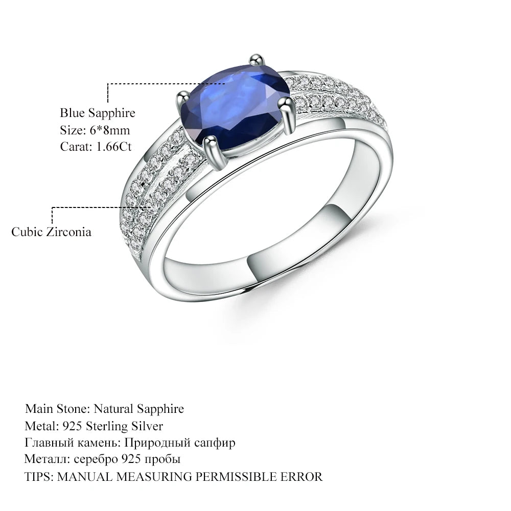 Women's Classic 1.66Ct Oval Natural Blue Sapphire Gemstone Ring