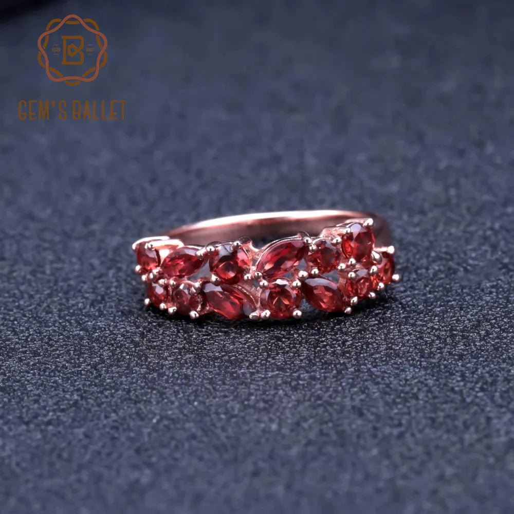 Women's Sterling Silver Rose Gold Plated 2.47Ct Natural Red Garnet Gemstone Ring