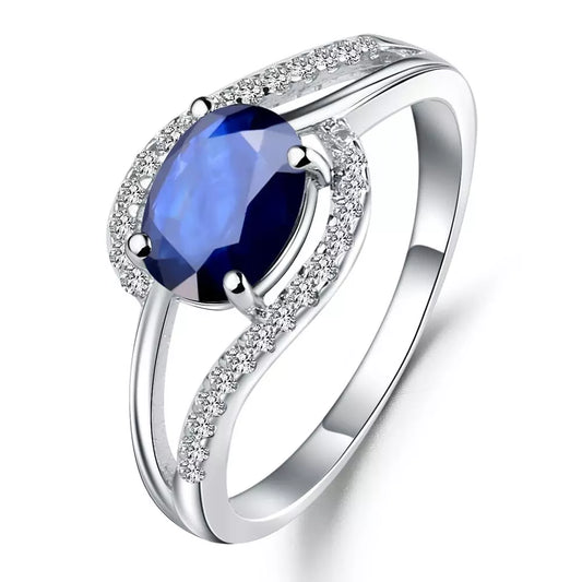 Women's Sterling Silver Classic 1.66Ct Oval Natural Blue Sapphire Gemstone Ring