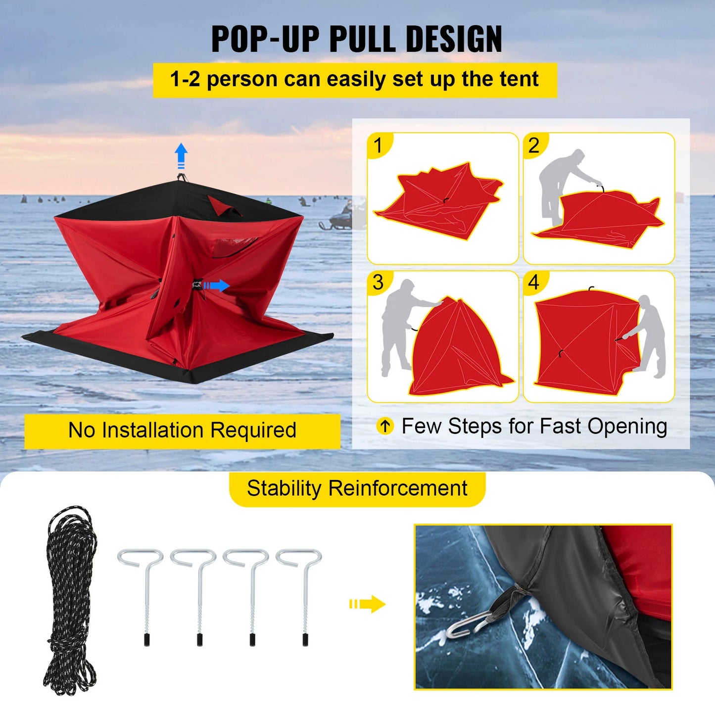 Pop-Up 2-Person Warm Waterproof Windproof Ice Fishing Tent