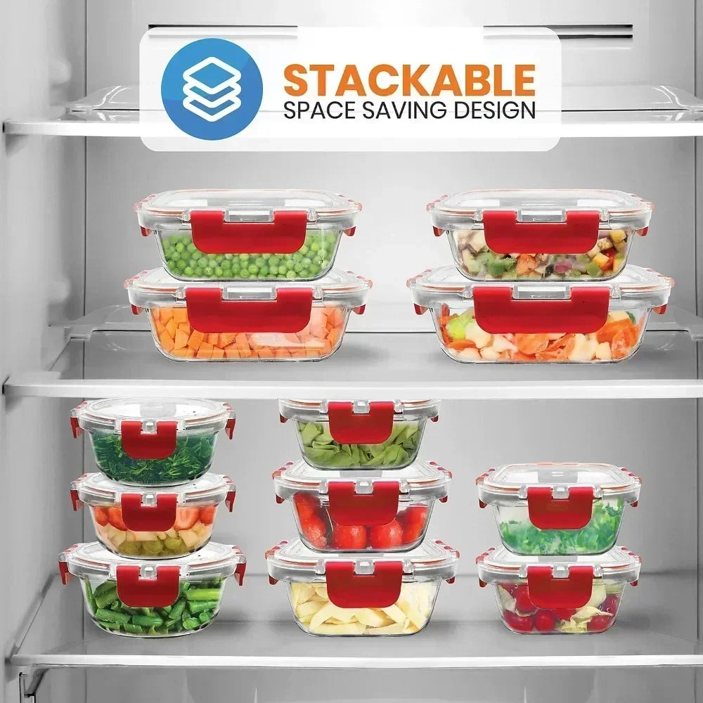 24 Piece Kitchen Glass Storage Boxes w/Hinged Lid