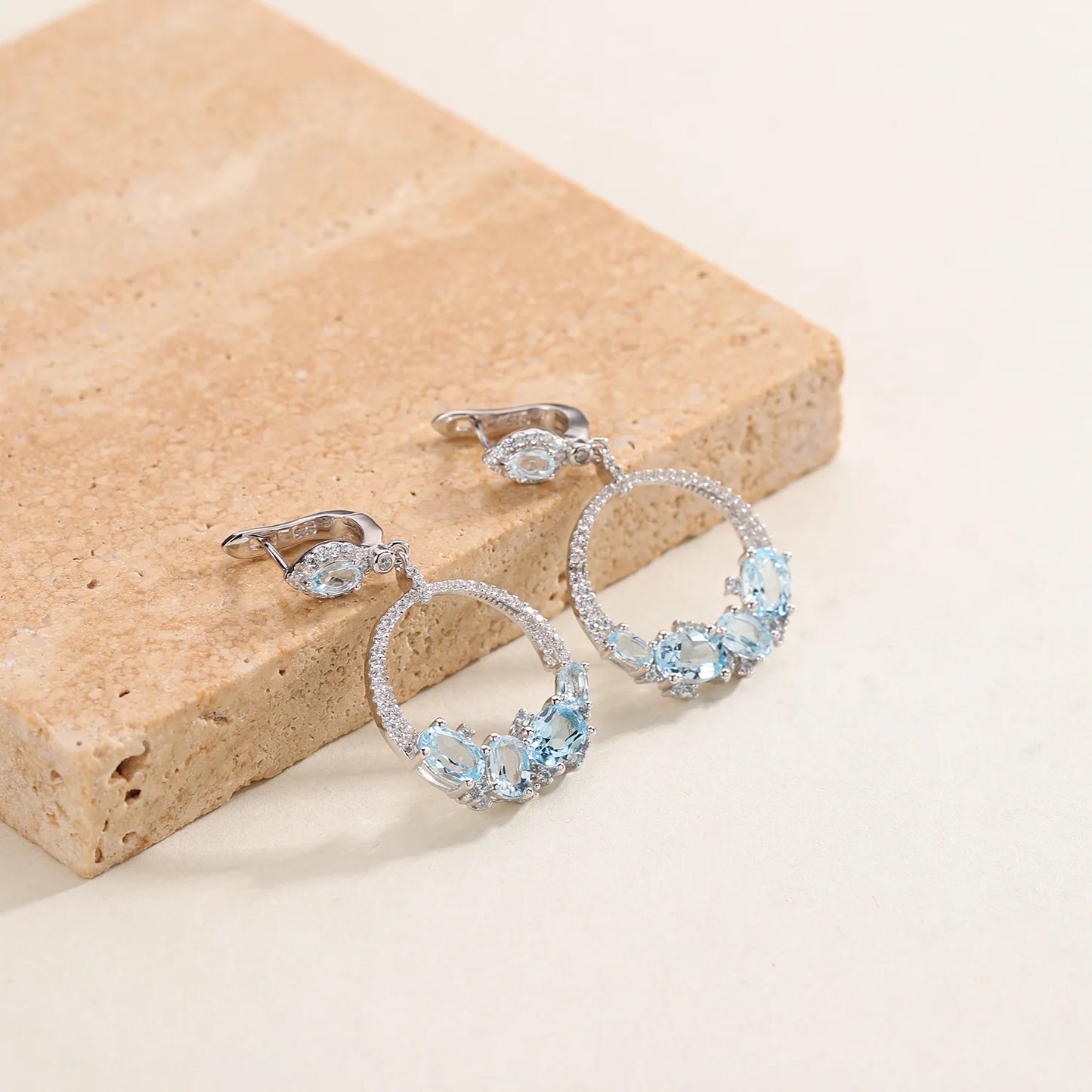 Sky Blue Topaz Statement Dangle Earrings in 925 Sterling Silver