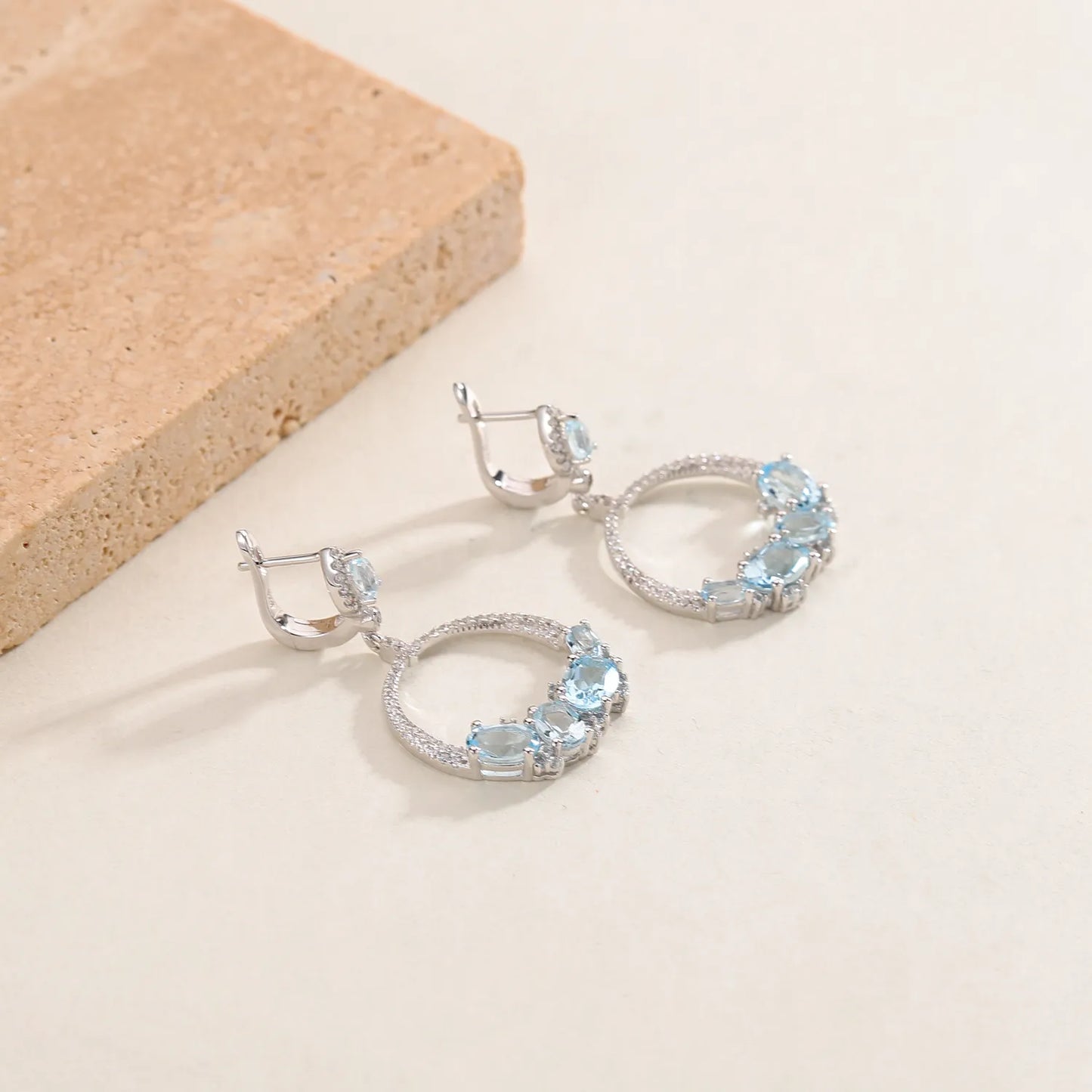 Sky Blue Topaz Statement Dangle Earrings in 925 Sterling Silver