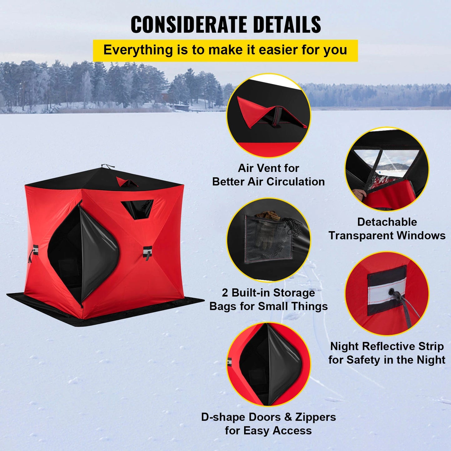 Pop-Up 2-Person Warm Waterproof Windproof Ice Fishing Tent