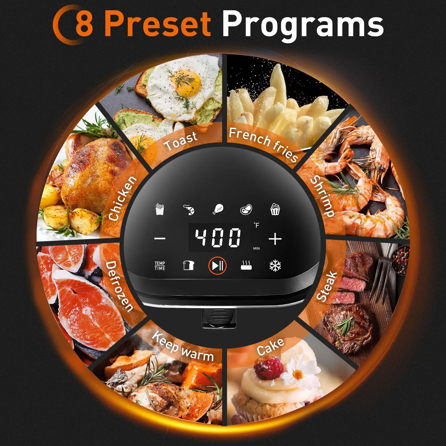 Air Fryer 4 5L with Digital LED Touch Screen, 8 Automatic Programed Settings