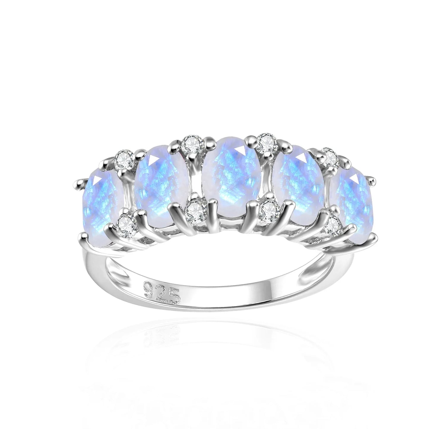 Sterling Silver Natural Milky Blue Moonstone Wedding Band
