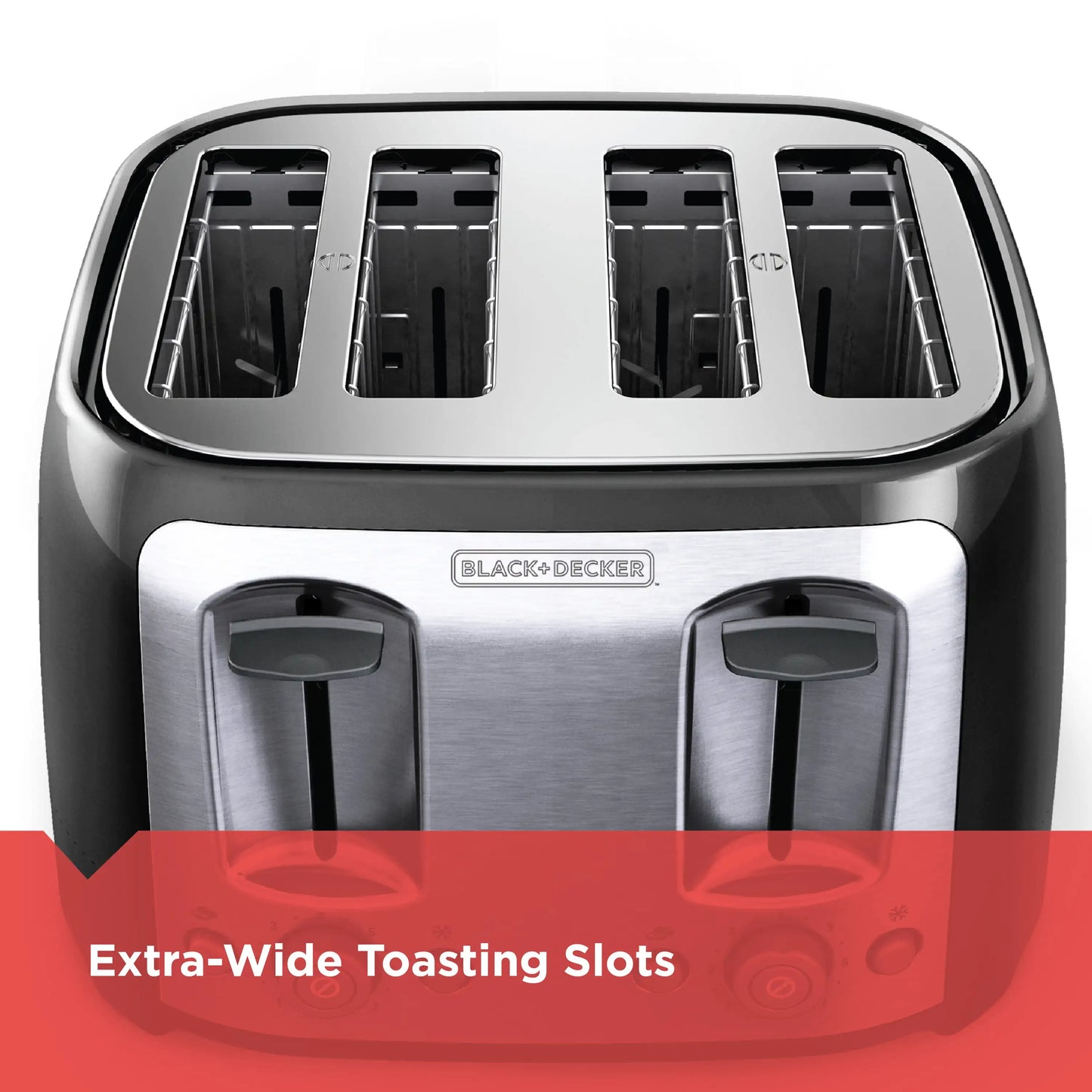 BLACK+DECKER 4-Slice Toaster with Extra-Wide Slots, Black/Silver