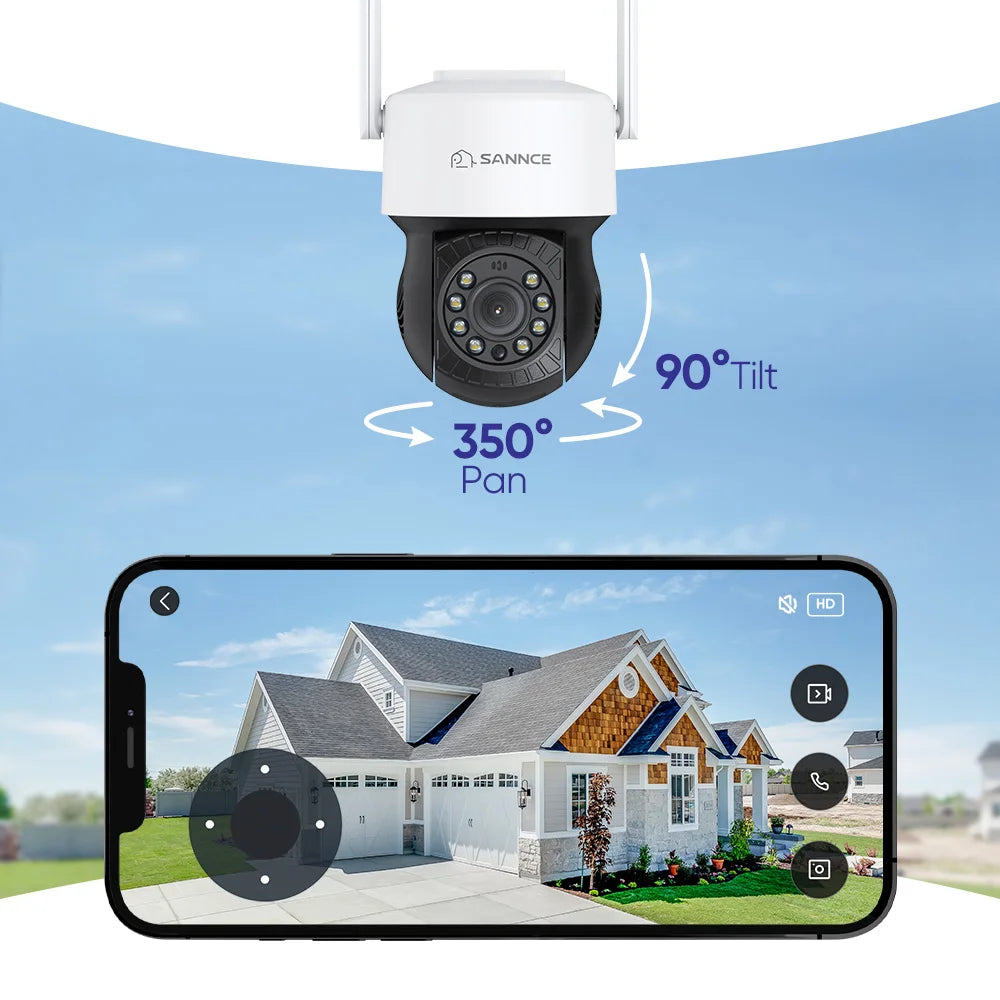 Outdoor Pan Tilt Wireless 2K 4MP Security Camera w/ Full Color Night Vision