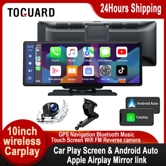 Wireless 10Inch Touch Screen Car Stereo w/Bluetooth Music, GPS, Reverse Camera