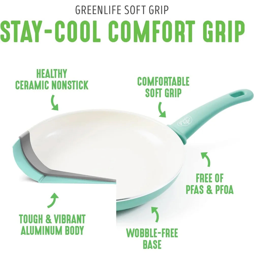 Green Life Soft Grip Ceramic Nonstick 16 Piece Cookware Set