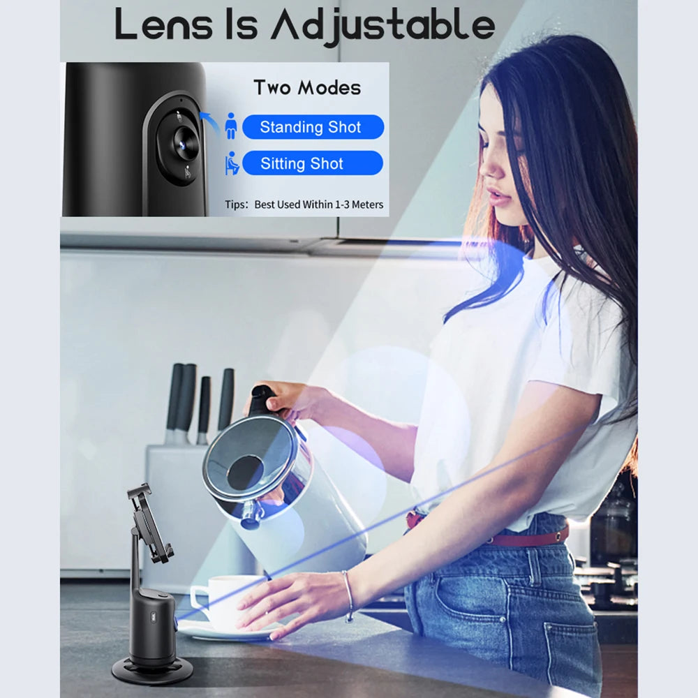 Smart 360° Auto Face Tracking, Adjustable Lens Phone Holder