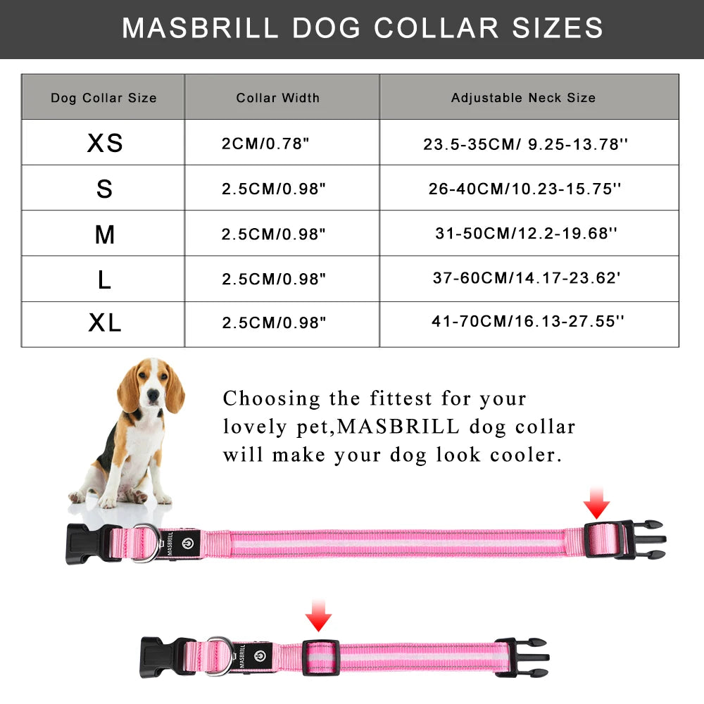 MASBRILL Light Up Dog Collar Waterproof USB Rechargeable