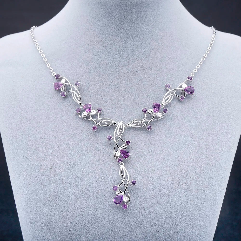 Women's 6.39Ct Natural Amethyst Sterling Silver Gemstone Necklace