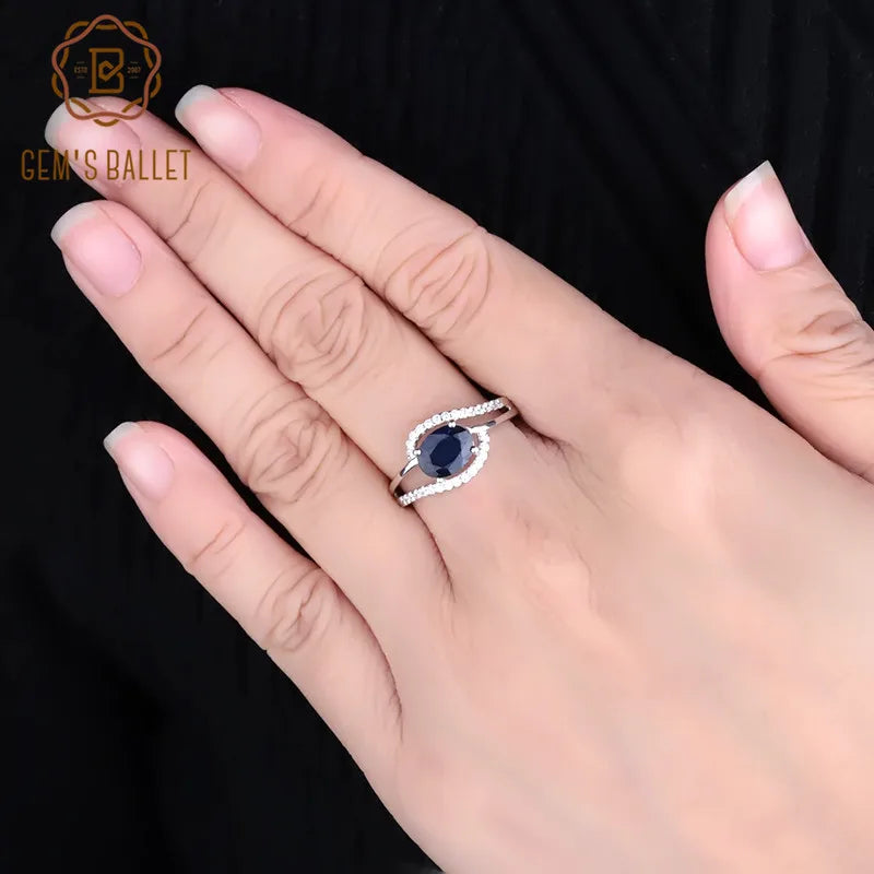 Women's Sterling Silver Classic 1.66Ct Oval Natural Blue Sapphire Gemstone Ring