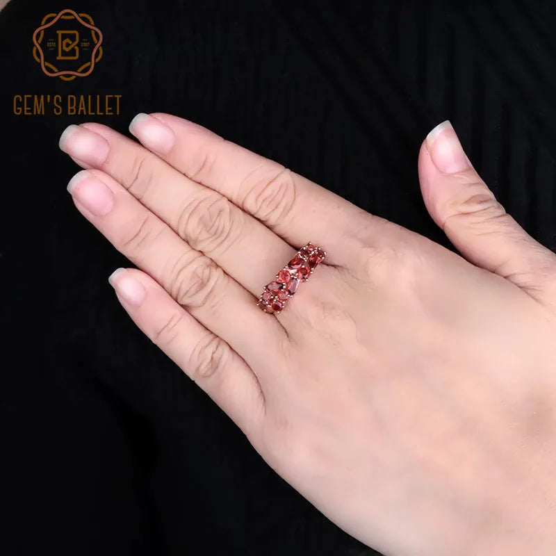 Women's Sterling Silver Rose Gold Plated 2.47Ct Natural Red Garnet Gemstone Ring