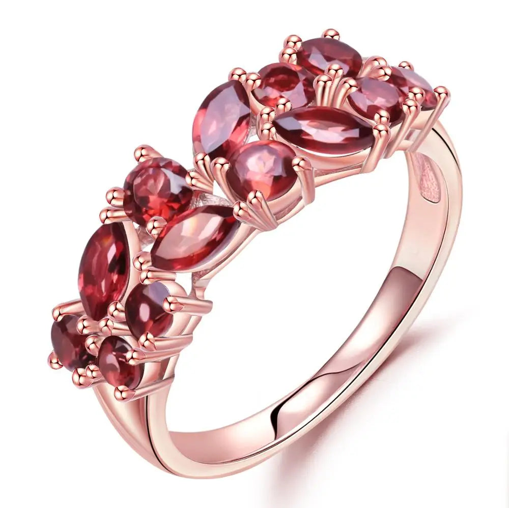 Women's Sterling Silver Rose Gold Plated 2.47Ct Natural Red Garnet Gemstone Ring