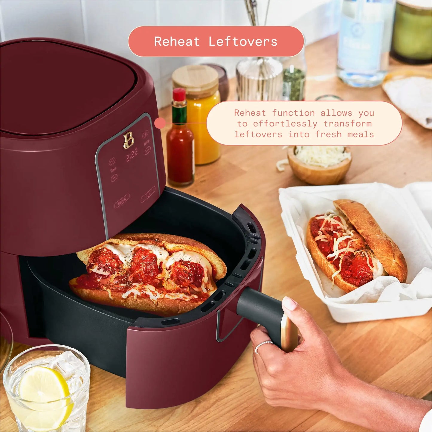 Beautiful 3 Qt Air Fryer with TurboCrisp Technology, Limited Edition Merlot by Drew Barrymore