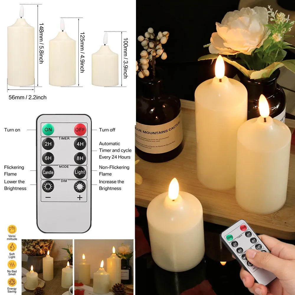 Set of 3 Flameless LED Pillar Candles