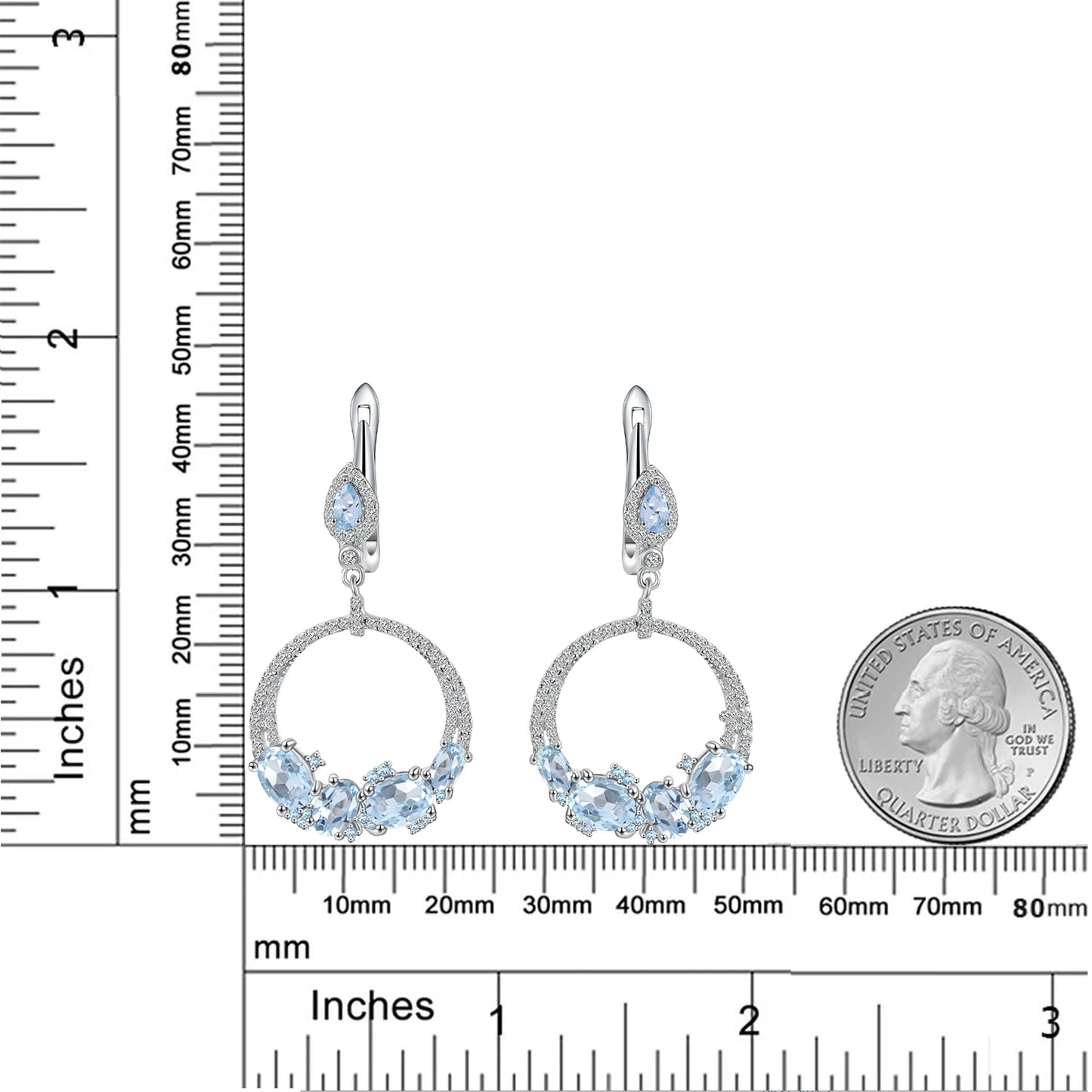 Sky Blue Topaz Statement Dangle Earrings in 925 Sterling Silver