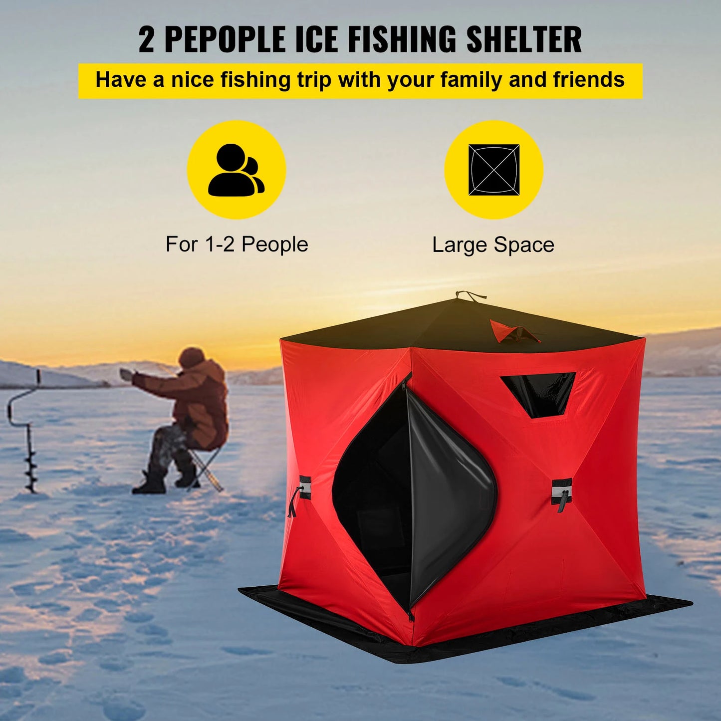 Pop-Up 2-Person Warm Waterproof Windproof Ice Fishing Tent