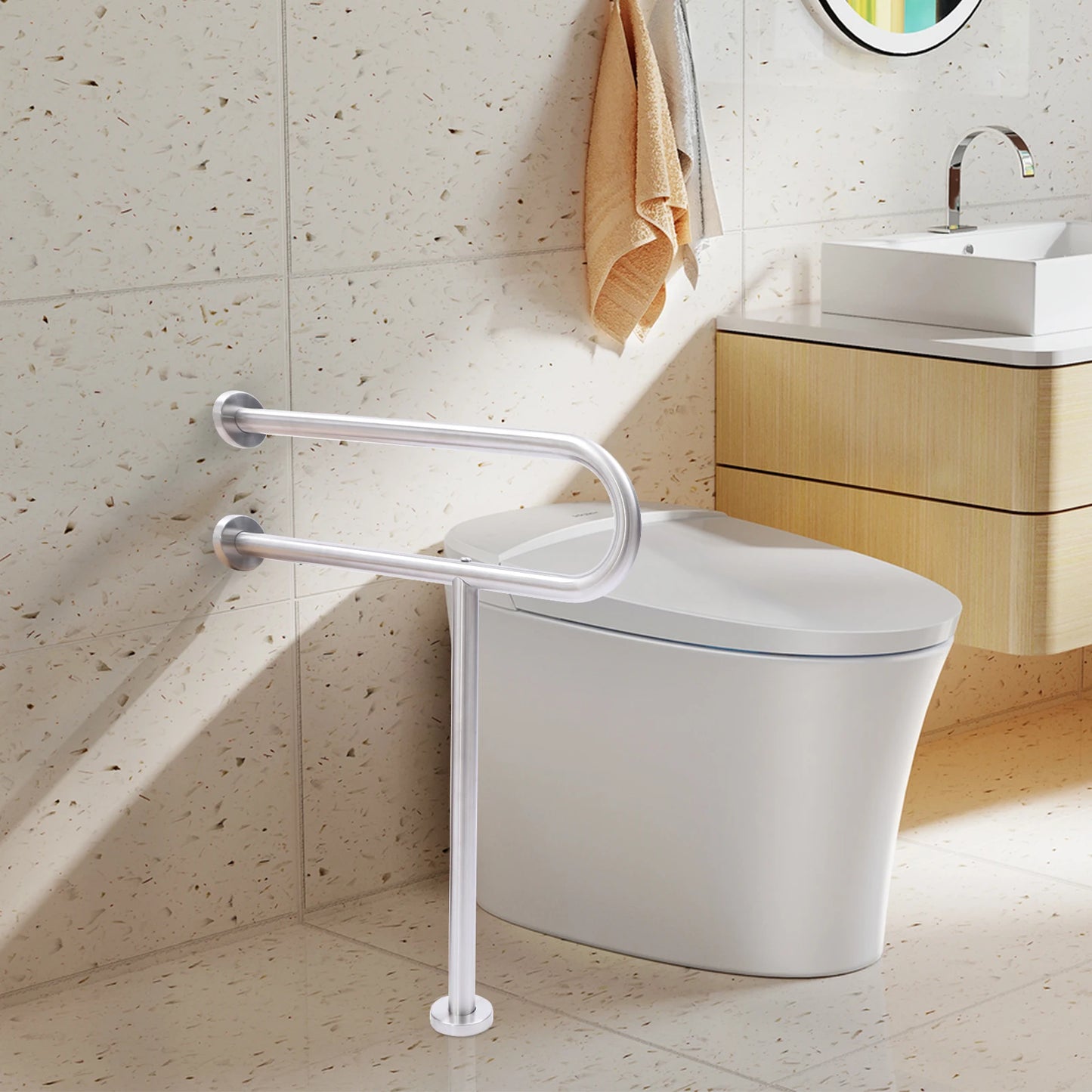 Stainless Steel Handicap Rails, Grab Bars, Toilet Support.