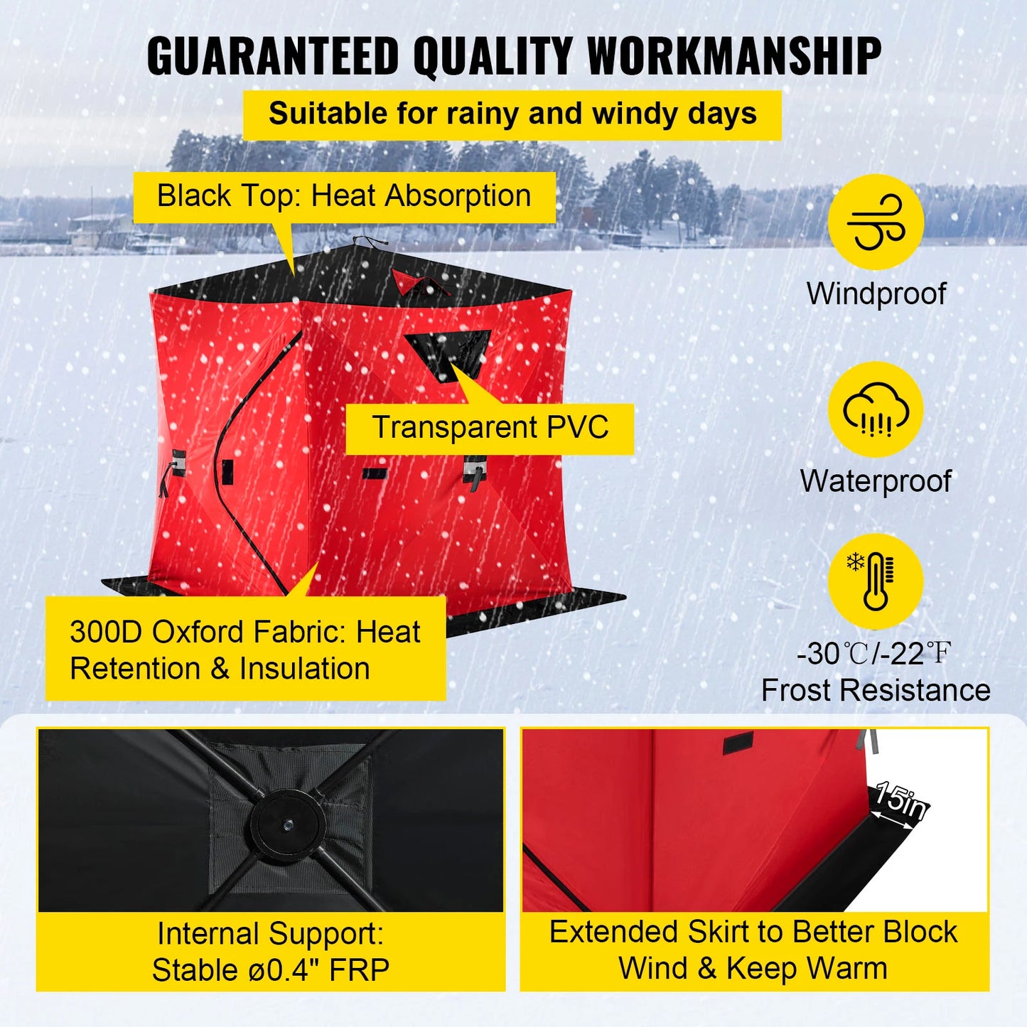 Pop-Up 2-Person Warm Waterproof Windproof Ice Fishing Tent