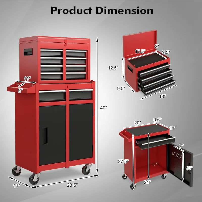 Rolling Tool Chest, 5-Drawer Tool Box Organizer w/Lockable Wheels & Sliding Drawers & Detachable Top